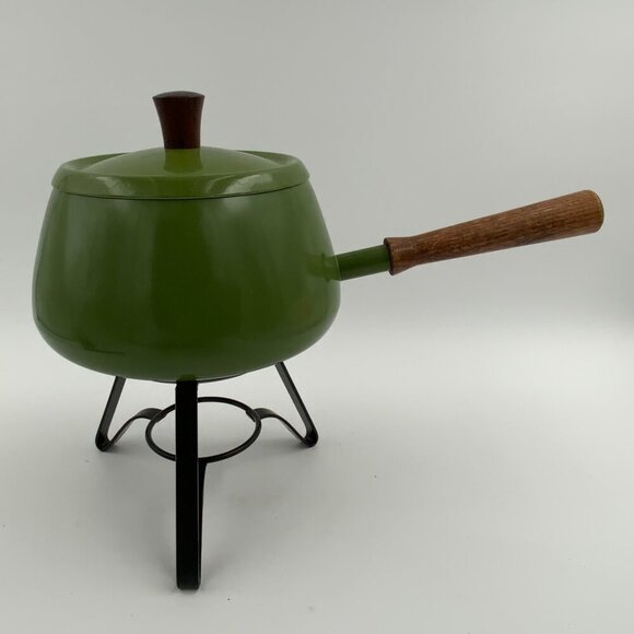 Vintage Fondue Pot Avocado Green Mid Century Modern Japan - Picture 1 of 11